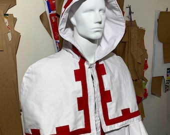 Warhammer 40K Tech Priest Cosplay Costume, Adeptus Mechanicus Handmade Hooded Robe, White and Red Mechanicus Robe, Comic Con Halloween Gift