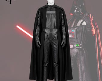 Darth Vader ESB Cosplay Costume, PU Leather Bodysuit, Cotton Tunic Cape