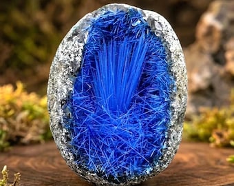 Geode di druse di quarzo blu aghiforme naturale, esemplare di cristallo, guarigione Reiki, decorazione per la casa!