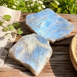 Natural Blue Moonstone Slab , Rainbow Moonstone Display Piece  Crystal Gift