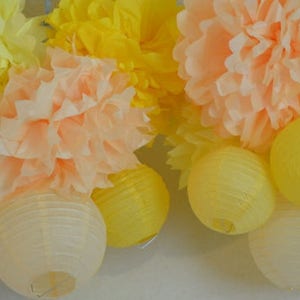 Tissue Pom Pom e Lanterne kit / deluxe decorazioni partito / primo compleanno / bambino mobile / bambino doccia arredamento / giallo / pesca / avorio / rosa