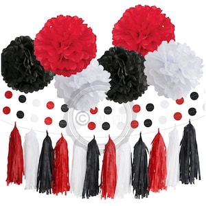 9 pezzi bianco , nero , rosso pom Poms , cerchio dot ghirlanda, ghirlanda nappa, kit, decorazione appesa, coccinella, Topolino minnie