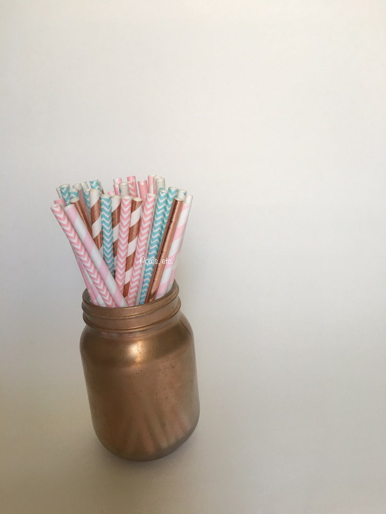 baby blue baby Shower paper straw mix pink Paper Straws Party Straws party supplies rose gold gender rose gold