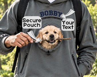 Custom Name Pet Carrier Hoodie,Secure Zip Pouch Sweatshirt,Personalized Embroidery Text Dog Cat Gift,Pet Lover Birthday Gift,Christmas Gift
