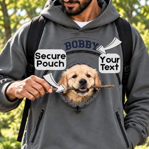 Custom Name Pet Carrier Hoodie,Secure Zip Pouch Sweatshirt,Personalized Embroidery Text Dog Cat Gift,Pet Lover Birthday Gift,Christmas Gift