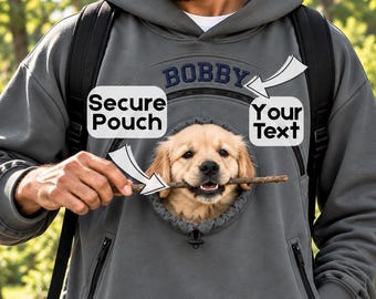 Custom Name Pet Carrier Hoodie,Secure Zip Pouch Sweatshirt,Personalized Embroidery Text Dog Cat Gift,Pet Lover Birthday Gift,Christmas Gift