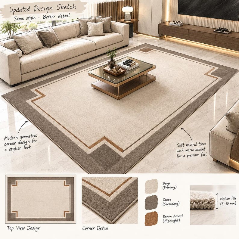 Hand-Tufted Wool Geometric Area Rug – Neutral Beige Taupe Living Room ...