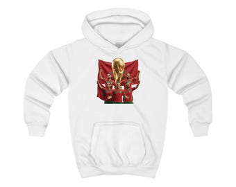 Morocco Soccer Crest Kids Hoodie | Moroccan Flag Football Design