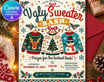 Ugly Sweater Party Invitation | Retro Christmas Sweater Bash | Funny Holiday Sweaters | Editable Template