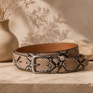Handcrafted Python Print Leather Belt | Western Style Silver Buckle | SALIHALEATHERWEARS