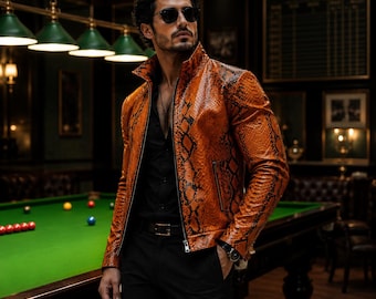 Herren Python Lederjacke / Exotischer Schlangenhaut Mantel / Luxus Oberbekleidung