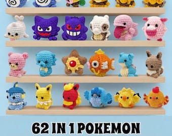 62 in 1 Pokemon Crochet Bundle | Amigurumi Pokemon Plush Pack | Pikachu, Charizard, Snorlax, & More