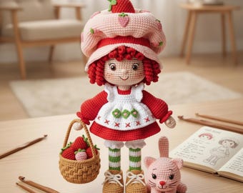 Gehaakte pop aardbei shortcake patroon pdf, patroon amigurumi pop, schattig meisje knuffel, DIY handgemaakt cadeau, instant download
