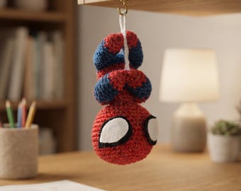 Spider Man Crochet Plush Decor | Amigurumi Superhero Toy | Handmade Table Display Ornament | Cute Home Room Decor Gift