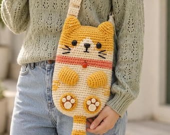 Cute Crochet Cat Bag Pattern PDF | Crossbody Cat Purse Tutorial | Phone & Waist Bag Crochet Pattern | English