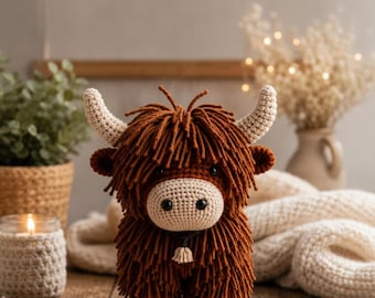 Highland Cow Crochet Pattern PDF | Amigurumi Cow Plush Pattern | Cute Farm Animal DIY | Beginner Friendly Crochet Toy Guide