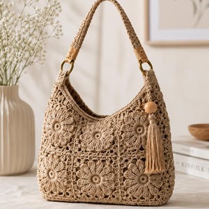 Granny Square Crochet Bag Pattern | Crochet Shoulder Purse PDF | Floral Motif Bag | Beginner Friendly Crochet Pattern | Instant Download