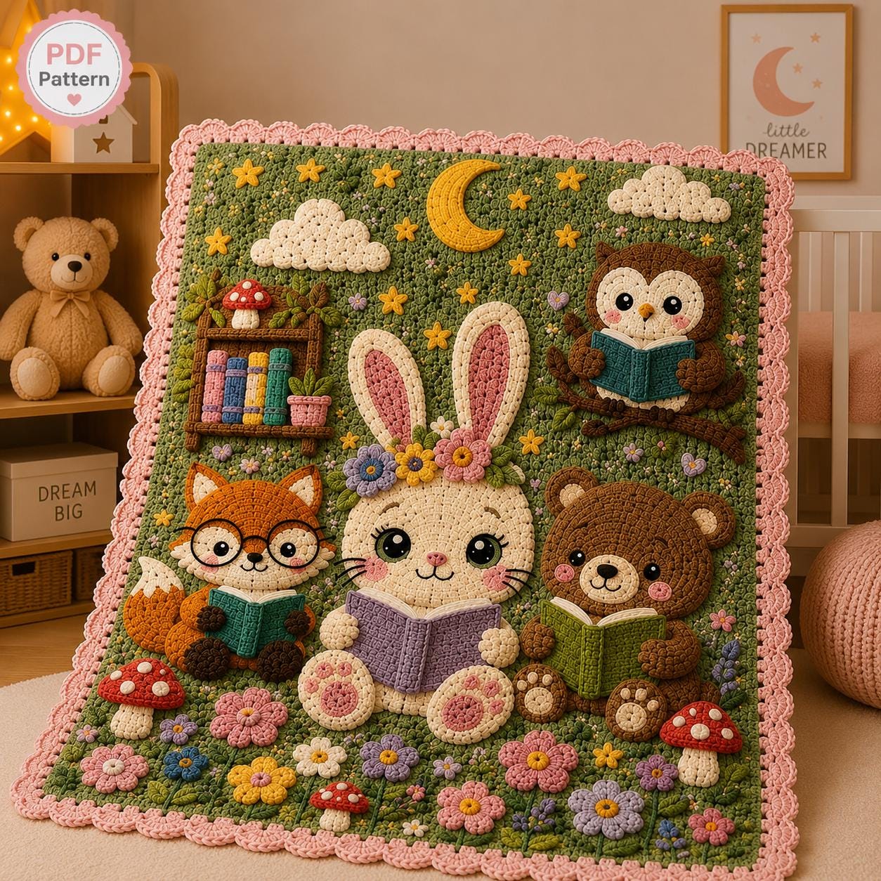 30 Owl Blanket Crochet Patterns for Cozy Gifting and Woodland Charm 23 Woodland Reading Adventure Blanket