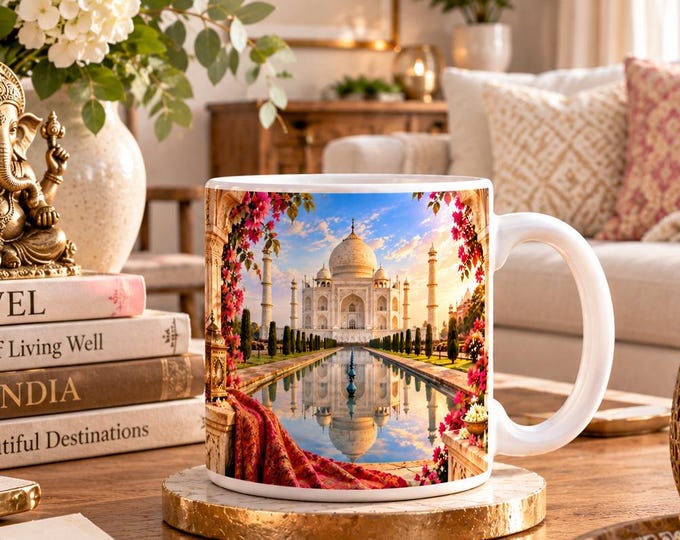Taj Mahal India Mug – Golden Sunrise Panoramic Art