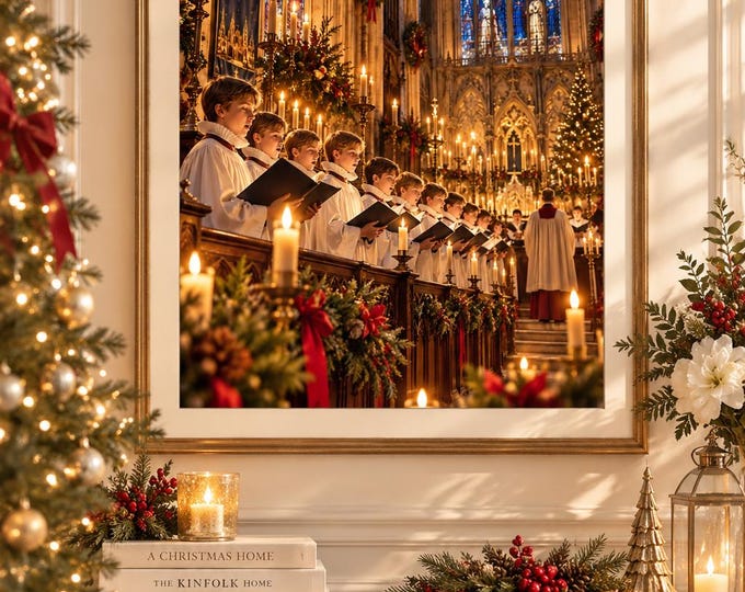 Christmas in the Church, England  Wall Art – Candlelit Choir Print