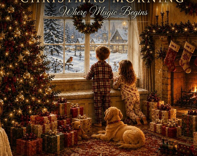 Vintage Christmas Morning Wall Art Print on Semi-Gloss Paper