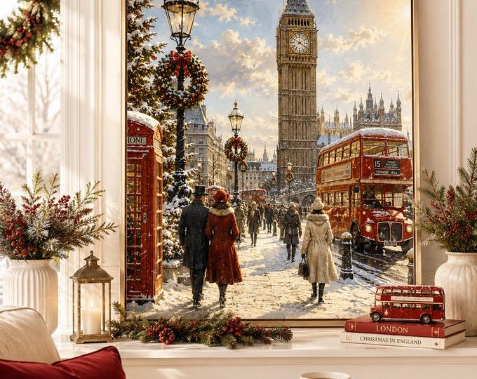 London Nostalgic  Christmas Art Print — Unframed