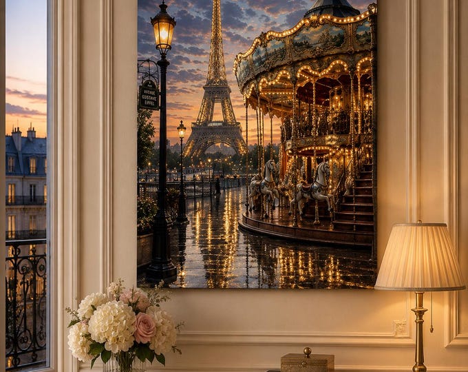 Paris Wall Art, Eiffel Tower Carousel Print, Romantic Paris Decor, 50x70cm French Art