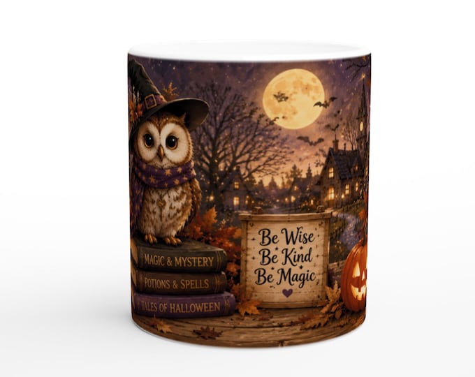 Ceramic Halloween Owl Mug with Wise Quotes