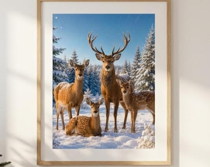 Winter Deer Family Wall Art