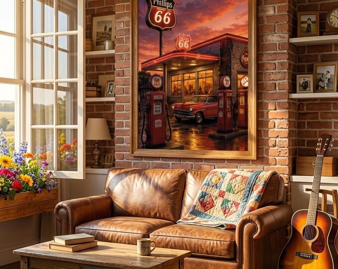 Vintage Route 66 Gas Station Wall Art on Matte Paper