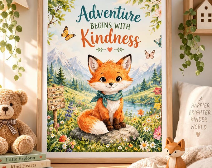 Woodland Fox Nursery Wall Art | Kindness Quote