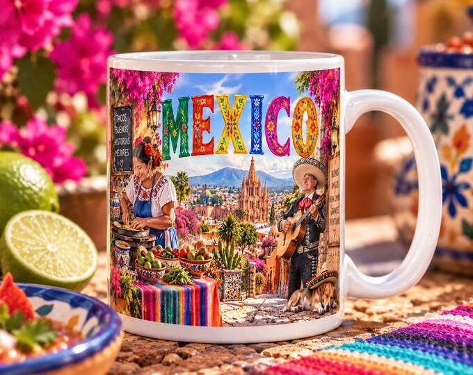 Mexico Panoramic Mug – Colourful Mexican Travel Coffee Mug, 11 oz
