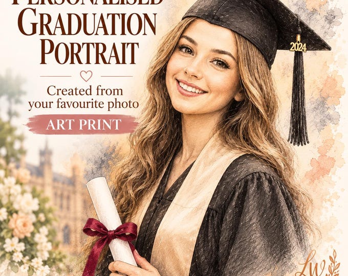 Custom Graduation pencil and watercolour Portrait Wall Art