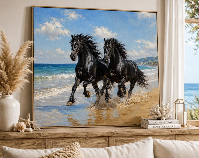 Black Horses by the Sea – Coastal Wall Art