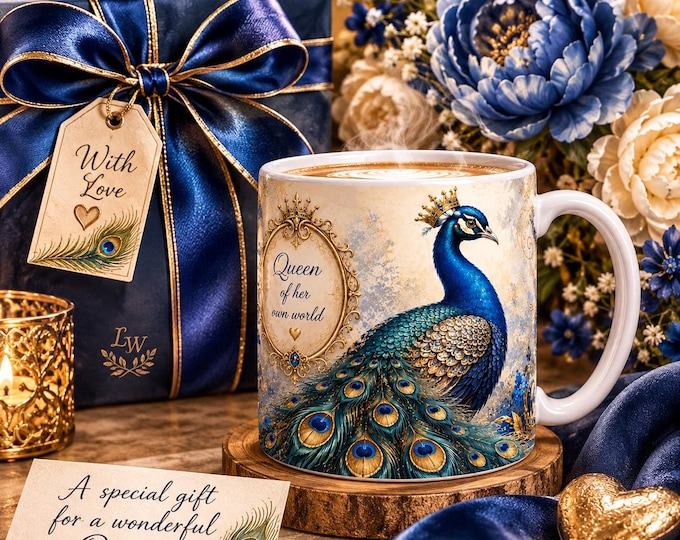 Peacock Queen Mug – Elegant Gift for Her