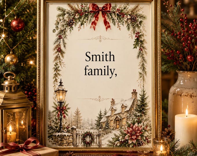Personalised Vintage Christmas Family Wall Art