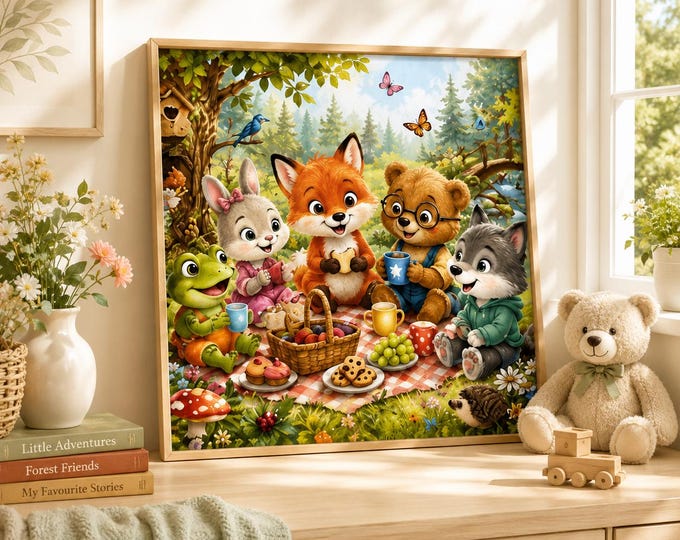 Woodland Animal Nursery Wall Art, Forest Friends Kids Room Decor