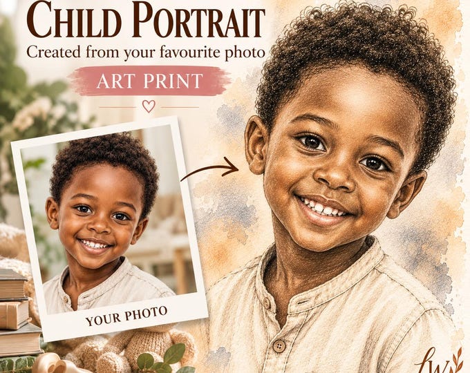 Custom Portrait from Photo, Personalized Pencil and Watercolor Style Art Print, Custom Illustration Gift, Commissioned Wall Art Decor