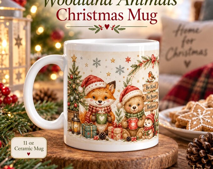 Personalised Woodland Animals Christmas Mug