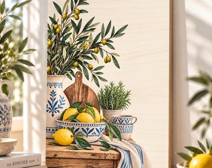 Mediterranean Lemon Wood Art, Botanical Kitchen Wall Decor.