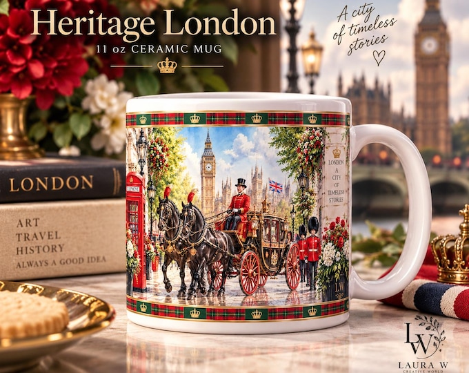 Heritage London Mug, Royal Carriage British Gift, 11 oz