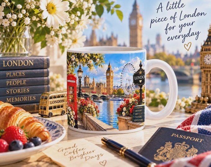 London Thames Mug – Big Ben & London Eye Panoramic Art