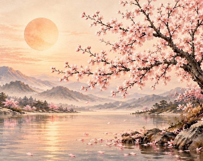Cherry Blossom Printable Wall Art in Minimalist Japandi Style – Digital Download