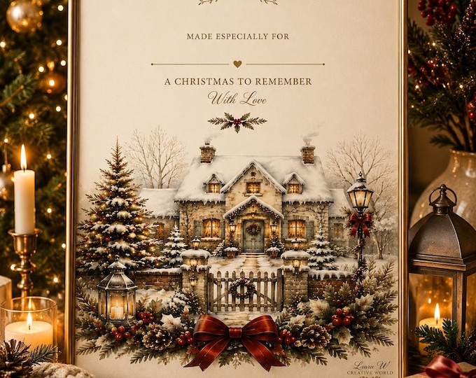 Cosy Christmas cottage wall art
