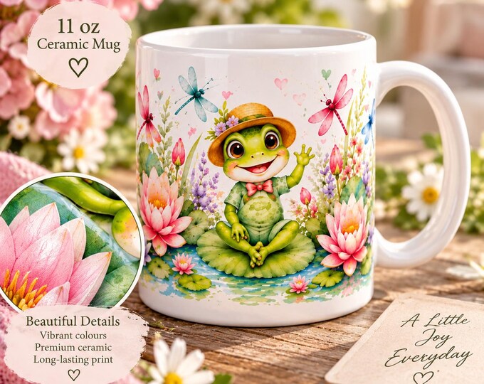 Freddy the Little Frog Floral Mug | Cute Frog Mug