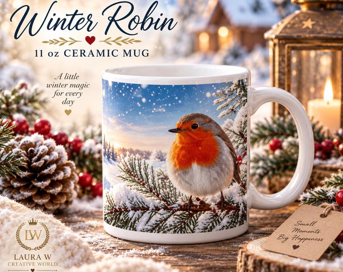 Christmas Robin Mug | Snowy Winter Bird Gift