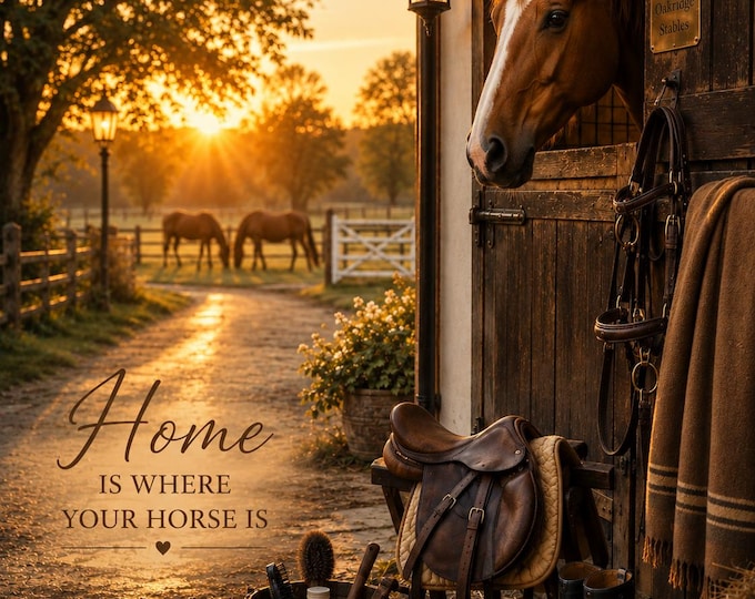 Horse Stable Wall Art – Golden Morning Equestrian Print