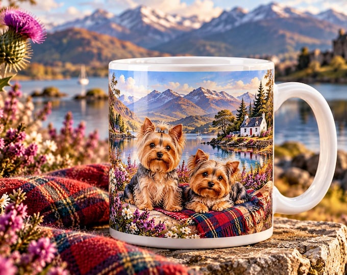 Yorkshire Terrier Scotland Mug, Yorkie Dog Gift, Scottish Highlands Mug