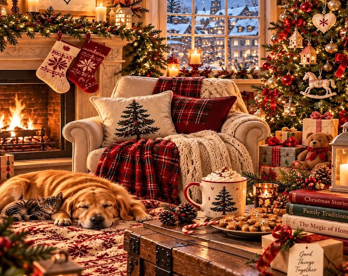 Cosy Christmas Wall Art, Festive Country Home Print