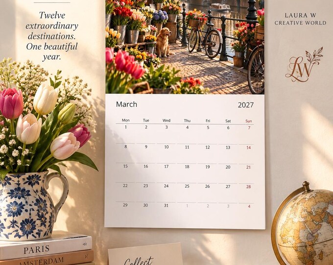 2027 Wall Calendar, A Year of Beautiful Places, Travel Art Calendar, Scenic Gift